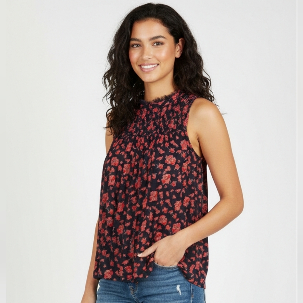 ✨ Lucky‎ Brand Boho Floral Smocked Tank | Romantic Eyelash Trim Detail